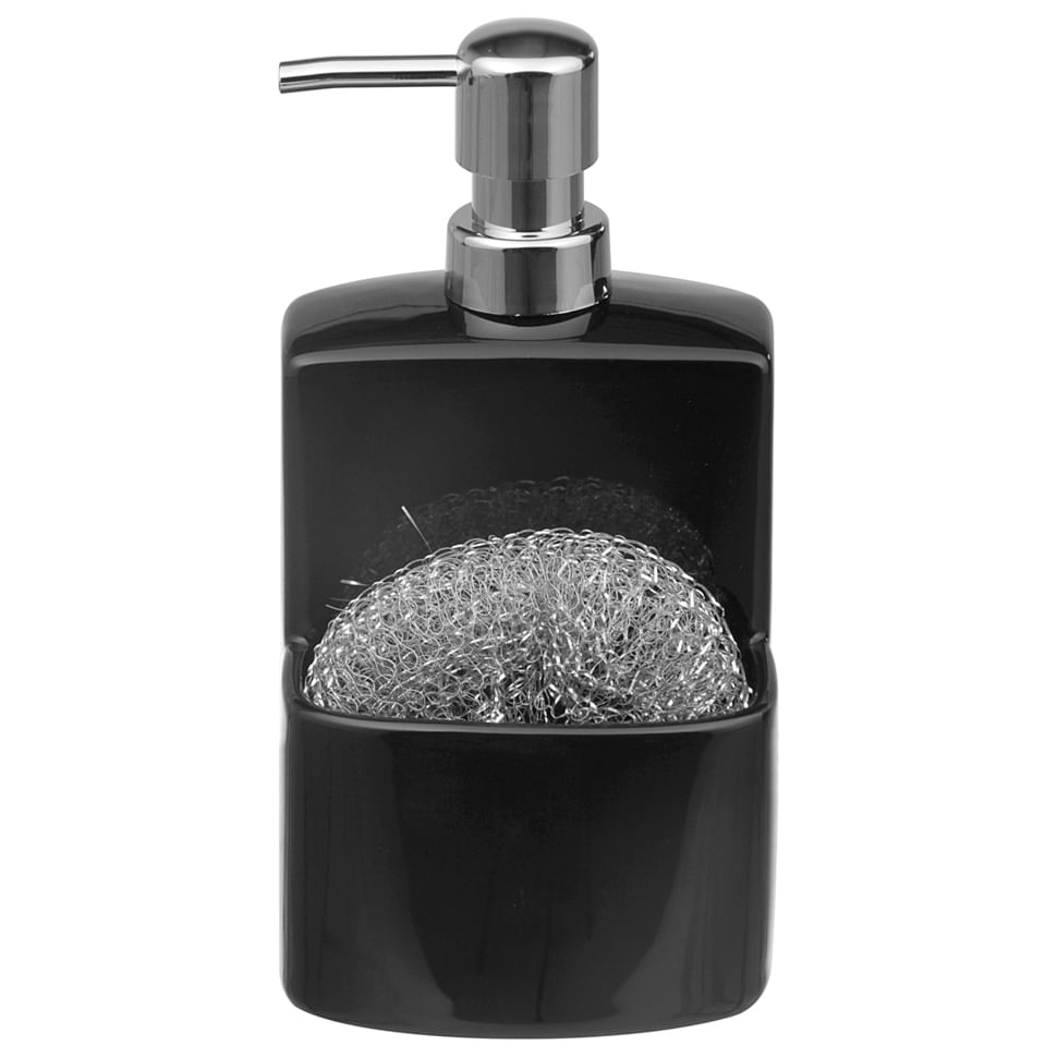 PORTA-DETERGENTE COM ESPONJA MYSA PRETO/CROMADO | Tok&Stok