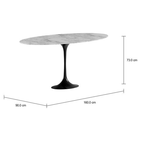 Imagem com medidas do produto TULIPE MESA OVAL 1,60 M X 90 CM PEDRA