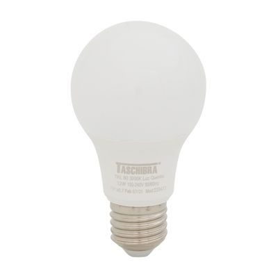 LÂMPADA LED BULBO A60 E27 12W 3000K 127 220V LUZ AMARELA TASCHIBRA