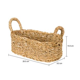 Imagem com medidas do produto CESTO COM ALÇAS RETANGULAR 8 CM X 26 CM X 15 CM SANSU