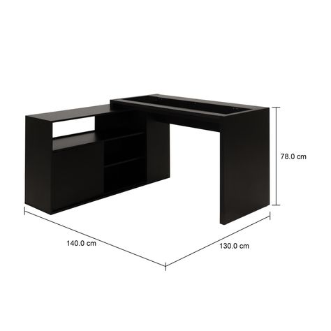 Imagem com medidas do produto BASE DE MESA COM BALCÃO 1 PORTA 1,40 M X 1,30 M VETRO