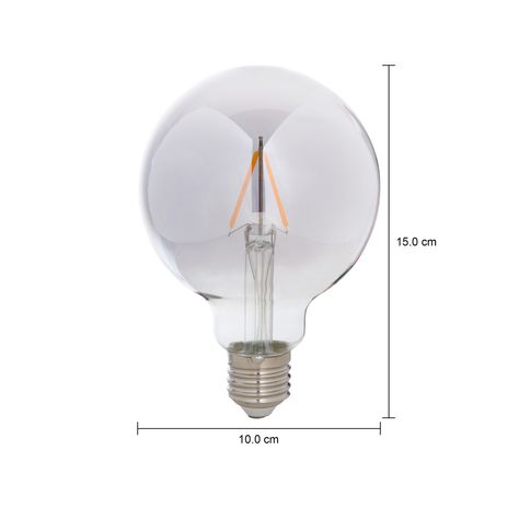 Imagem com medidas do produto LÂMPADA LED FILAMENTO GLOBO FUME G95 3W E27 127 220V LUZ AMARELA TASHIBRA