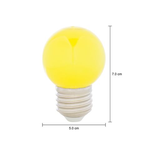 Imagem com medidas do produto LÂMPADA LED BOLINHA AMARELA 1W E27 220V TASCHIBRA