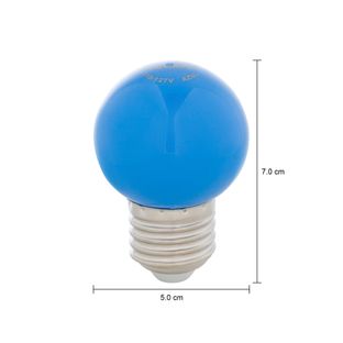 Imagem com medidas do produto LÂMPADA LED BOLINHA AZUL 1W E27 127V TASCHIBRA