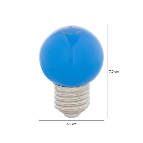 Imagem com medidas do produto LÂMPADA LED BOLINHA AZUL 1W E27 127V TASCHIBRA