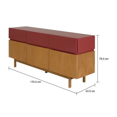 Imagem com medidas do produto BUFFET 3 PORTAS/ 3 GAVETAS 1,70 M X 43 CM HORIZON