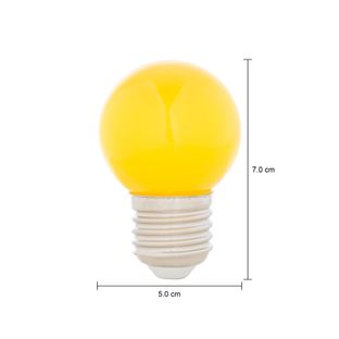 Imagem com medidas do produto LÂMPADA LED BOLINHA AMARELA 1W E27 127V TASCHIBRA