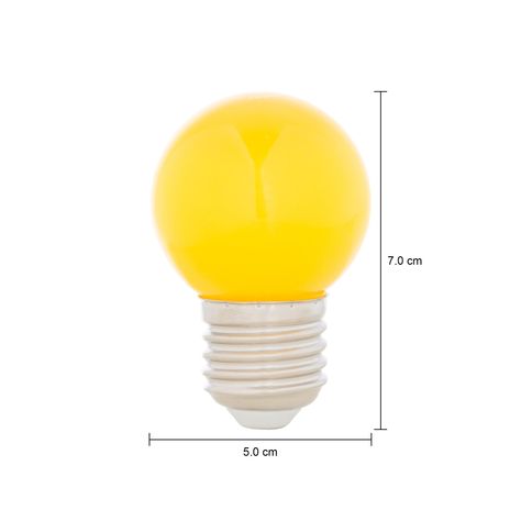 Imagem com medidas do produto LÂMPADA LED BOLINHA AMARELA 1W E27 127V TASCHIBRA