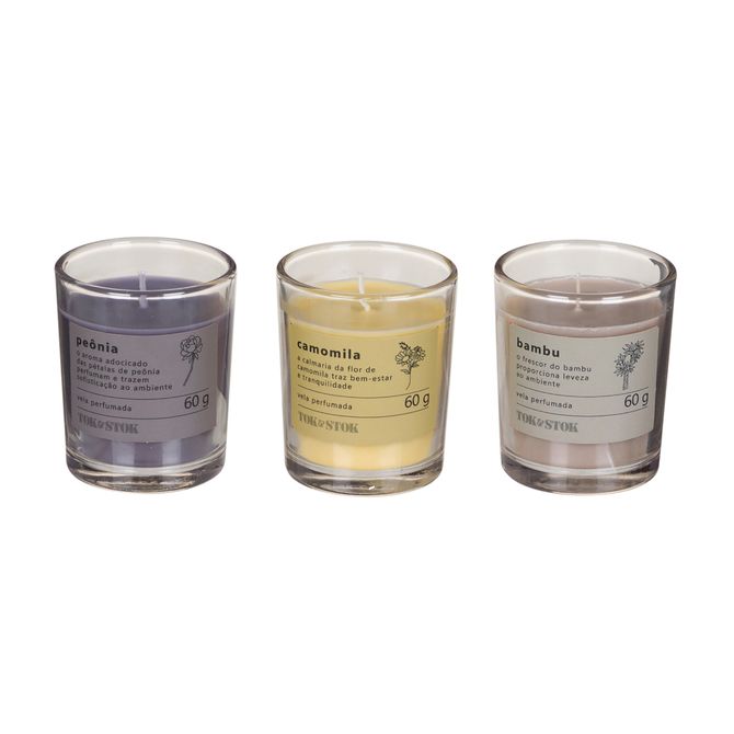 Kit Vela Perfumada Pote Com 3 Naturals