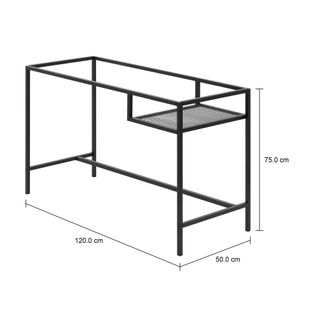 Imagem com medidas do produto BASE DE MESA COM PRATELEIRA 1,20 M X 50 CM THE GRID