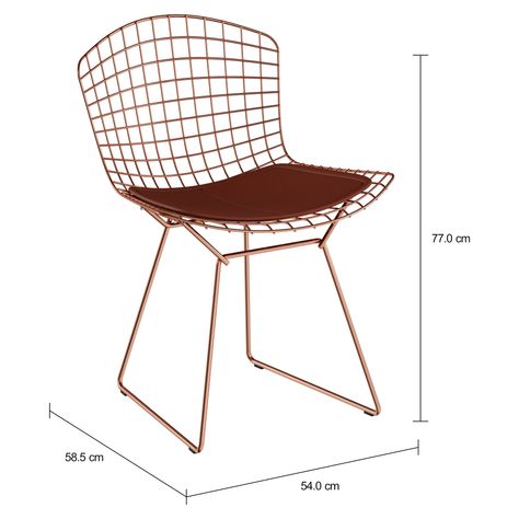 Imagem com medidas do produto BERTOIA CADEIRA C/ ALMOFADA