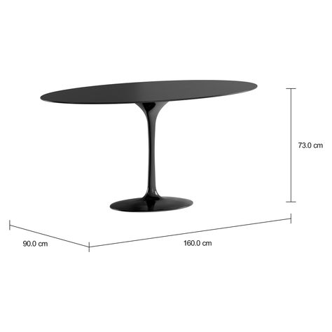 Imagem com medidas do produto TULIPE MESA OVAL 1,60 M X 90 CM PEDRA