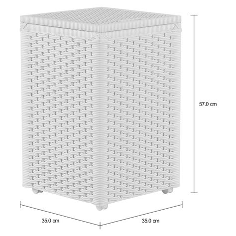 Imagem com medidas do produto CESTO PARA ROUPA COM RODINHAS 35 CM X 35 CM X 57 CM ENREDO