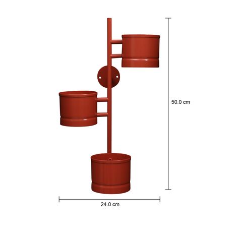 Imagem com medidas do produto CACHEPÔ TRIPLO DE PAREDE BROMÉLIA