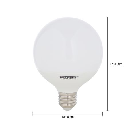 Imagem com medidas do produto LÂMPADA LED GLOBO 100 9,5W E27 127 220V LUZ AMARELA TASCHIBRA