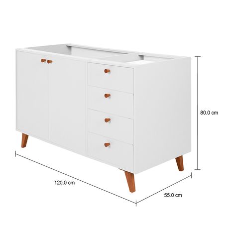 Imagem com medidas do produto ARMÁRIO DE COZINHA INFERIOR 1,20 M  2 PORTAS / 4 GAVETAS LIN