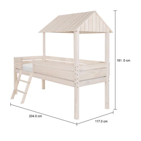 Imagem com medidas do produto CAMA DE SOLTEIRO COM ESCADA 78 CM WOOD CAMP