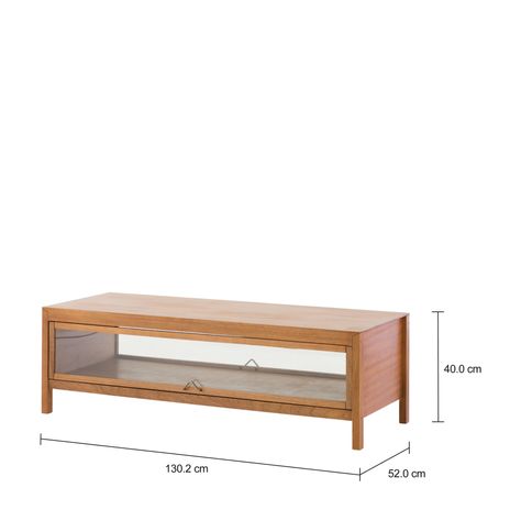 Imagem com medidas do produto MESA DE CENTRO COM 1 GAVETA 1,30 M X 52 CM MASCAVO