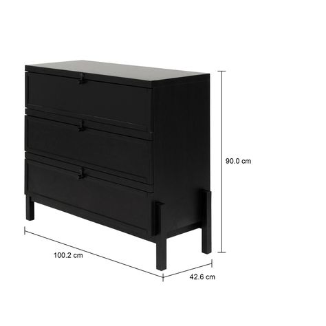 Imagem com medidas do produto CÔMODA 3 GAVETAS 1,02 M X 42 CM PAMPA