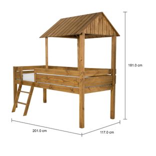 Imagem com medidas do produto CAMA DE SOLTEIRO COM ESCADA 78 CM WOOD CAMP