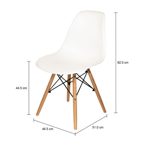 Imagem com medidas do produto CONJUNTO COM 2 CADEIRAS EAMES WOOD