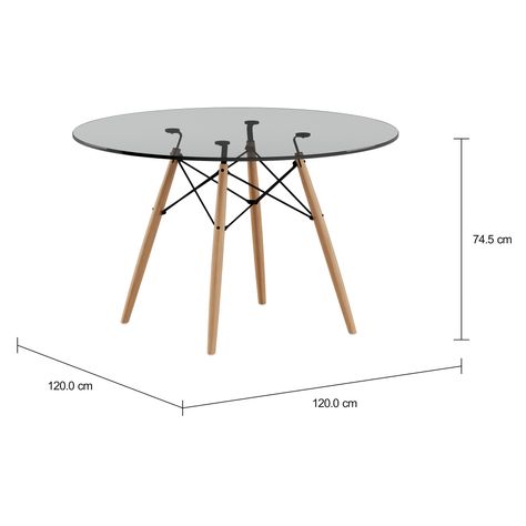 Imagem com medidas do produto MESA REDONDA 1,20 M EAMES GLASS