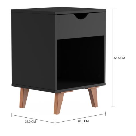 Imagem com medidas do produto MESA DE CABECEIRA 1 GAVETA COM NICHO LIN