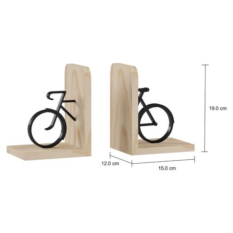 Imagem com medidas do produto APARADOR DE LIVROS COM 2 HANG IT BIKE