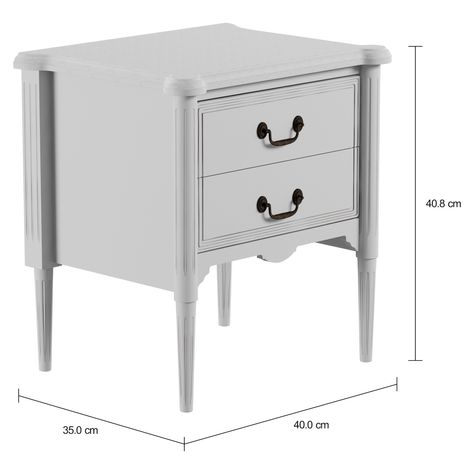 Imagem com medidas do produto MESA DE CABECEIRA 2 GAVETAS REGENCE