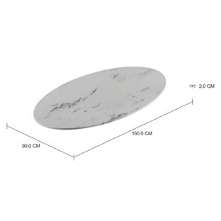 Imagem com medidas do produto TAMPO DE MESA PEDRA OVAL 1,60 M X 90 CM TULIPE