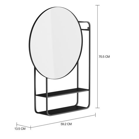 Imagem com medidas do produto PRATELEIRA COM ESPELHO 70 CM X 59 CM X 13 CM MYSELF