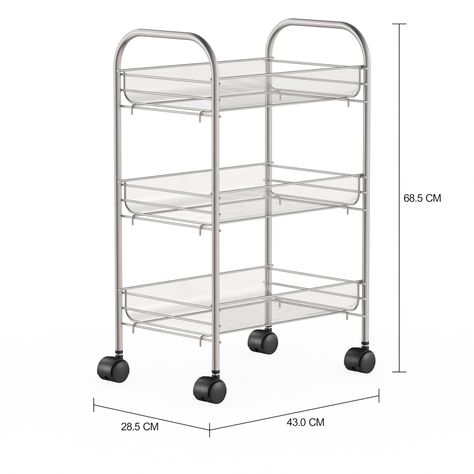 Imagem com medidas do produto FRUTEIRA DE CHÃO COM RODÍZIOS 43 CM X 68 CM SHOW