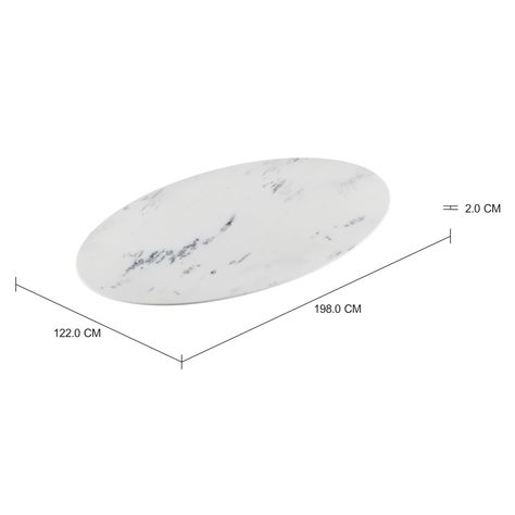 Imagem com medidas do produto TAMPO DE MESA PEDRA OVAL 1,98 M X 1,22 M TULIPE