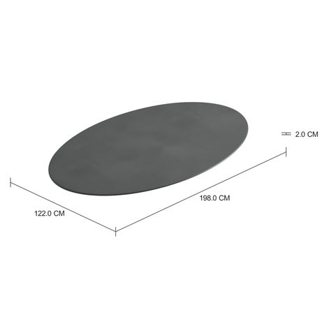 Imagem com medidas do produto TAMPO DE MESA PEDRA OVAL 1,98 M X 1,22 M TULIPE