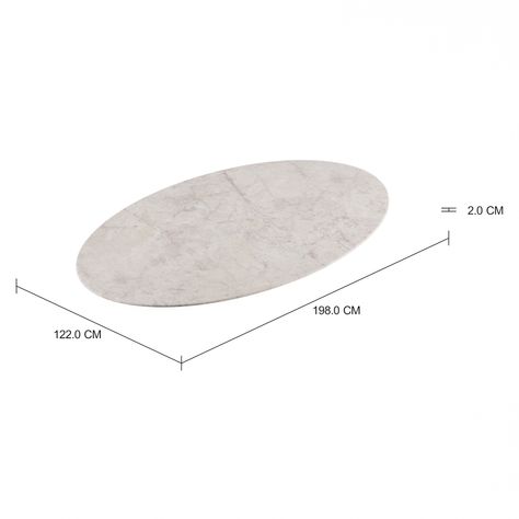 Imagem com medidas do produto TAMPO DE MESA PEDRA OVAL 1,98 M X 1,22 M TULIPE