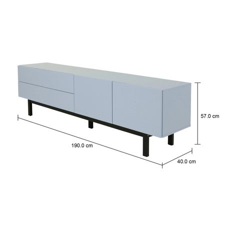 Imagem com medidas do produto RACK 2 PORTAS/2 GAVETAS 1,90 M X 40 CM POINT