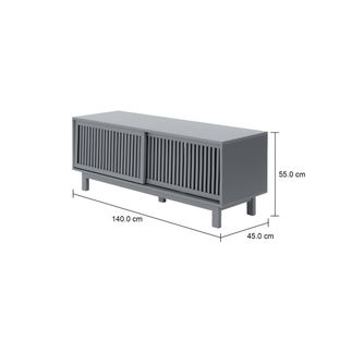 Imagem com medidas do produto RACK 2 PORTAS DE CORRER 1,40 M X 45 CM ALINA LEVEL