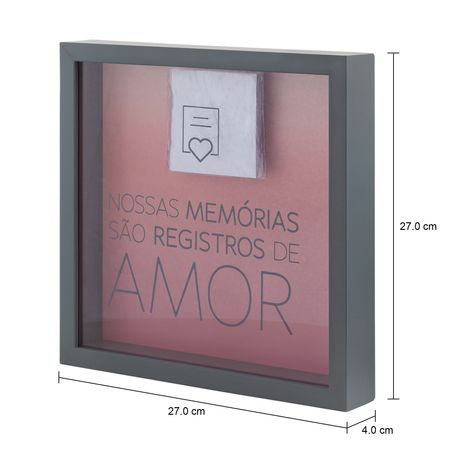 Imagem com medidas do produto QUADRO REGISTROS DE AMOR 27 CM X 27 CM