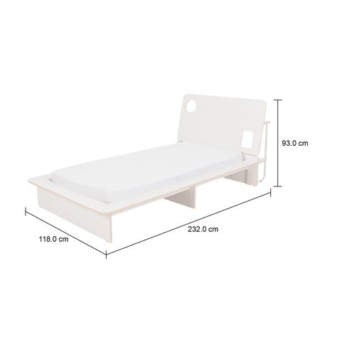 Imagem com medidas do produto CAMA DE SOLTEIRO 2 GAVETAS 88 CM KOMPA