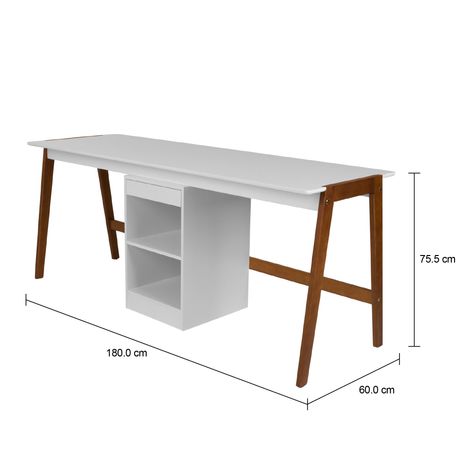 Imagem com medidas do produto ESTAÇÃO DE TRABALHO DUPLA 1 GAVETA 1,80 M X 60 CM HANNA