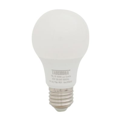 LÂMPADA LED BULBO A60 E27 9W 3000K 127 220V LUZ AMARELA TASCHIBRA
