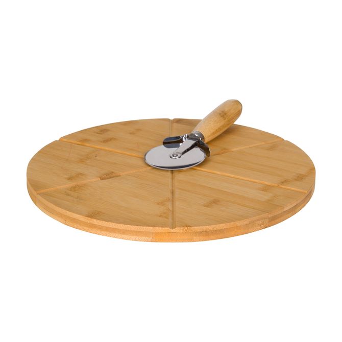 Tábua Pizza Com Cortador Bamboo