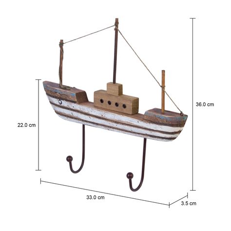 Imagem com medidas do produto CABIDEIRO DE PAREDE COM 2 GANCHOS MARAÚ BARCO