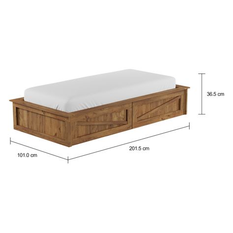 Imagem com medidas do produto CAMA DE SOLTEIRO COM 2 GAVETAS 88 CM CRATES