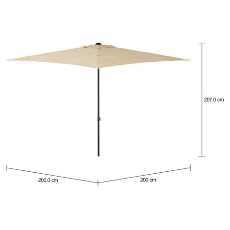 Imagem com medidas do produto OMBRELONE CENTRAL QUADRADO 2 M X 2 M MYKONOS