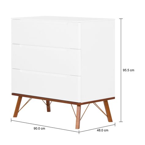 Imagem com medidas do produto CÔMODA 3 GAVETAS 90 CM X 48 CM CANDY