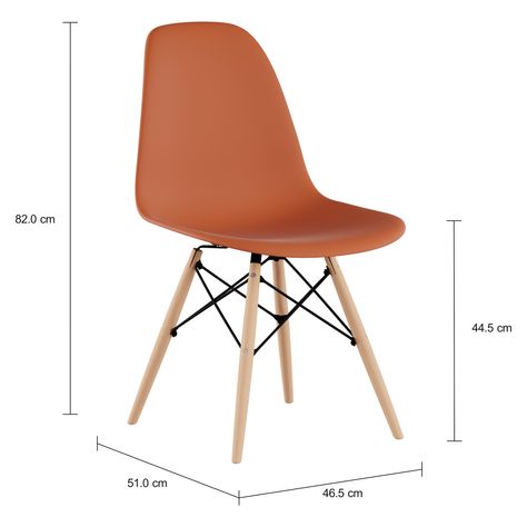 Imagem com medidas do produto CONJUNTO COM 2 CADEIRAS EAMES WOOD