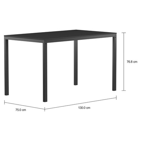 Imagem com medidas do produto MESA 1,30 M X 75 CM TAMPO MADEIRA METRIC