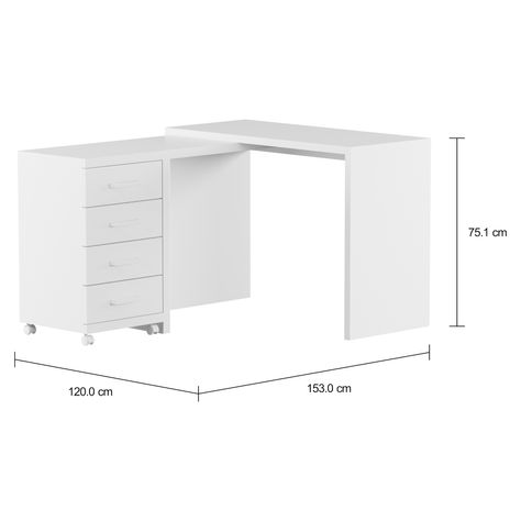 Imagem com medidas do produto ESCRIVANINHA CANTO 120 C/4 GAVETAS FIND
