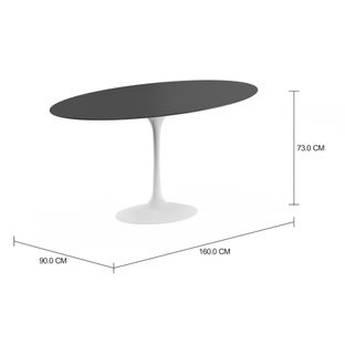 Imagem com medidas do produto TULIPE MESA OVAL 1,60 M X 90 CM PEDRA